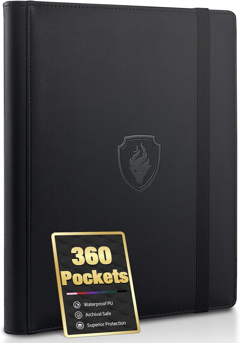 Fabmaker Premium 9 Pocket Card Binder for 360 Cards, PU Cover Trading Card Binder, Sturdy Card Collection Album, Sleek Card Holder Folders for Game Cards & Sports Cards, Black - Image 1